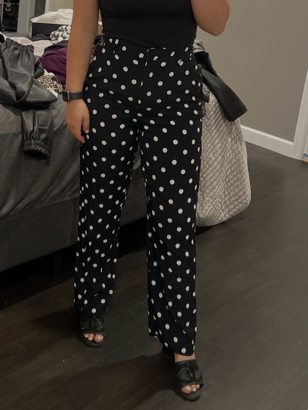 NWT 1. State Black Polka Dot Straight-Leg Pants